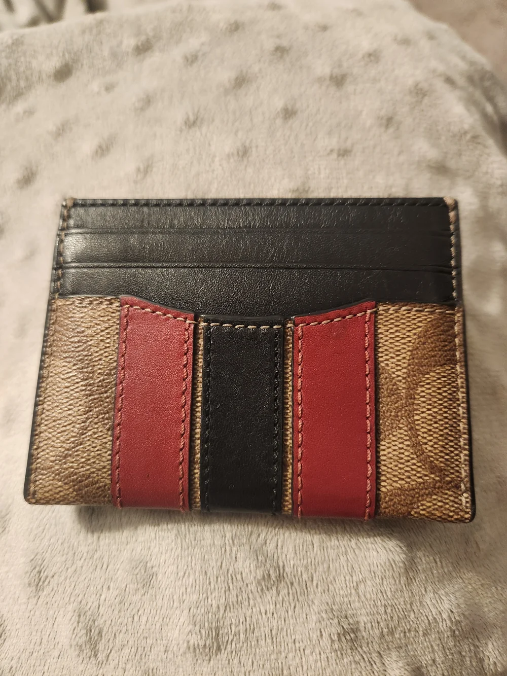 Coach Signature Canvas Card Holder with Red and Black Stripes